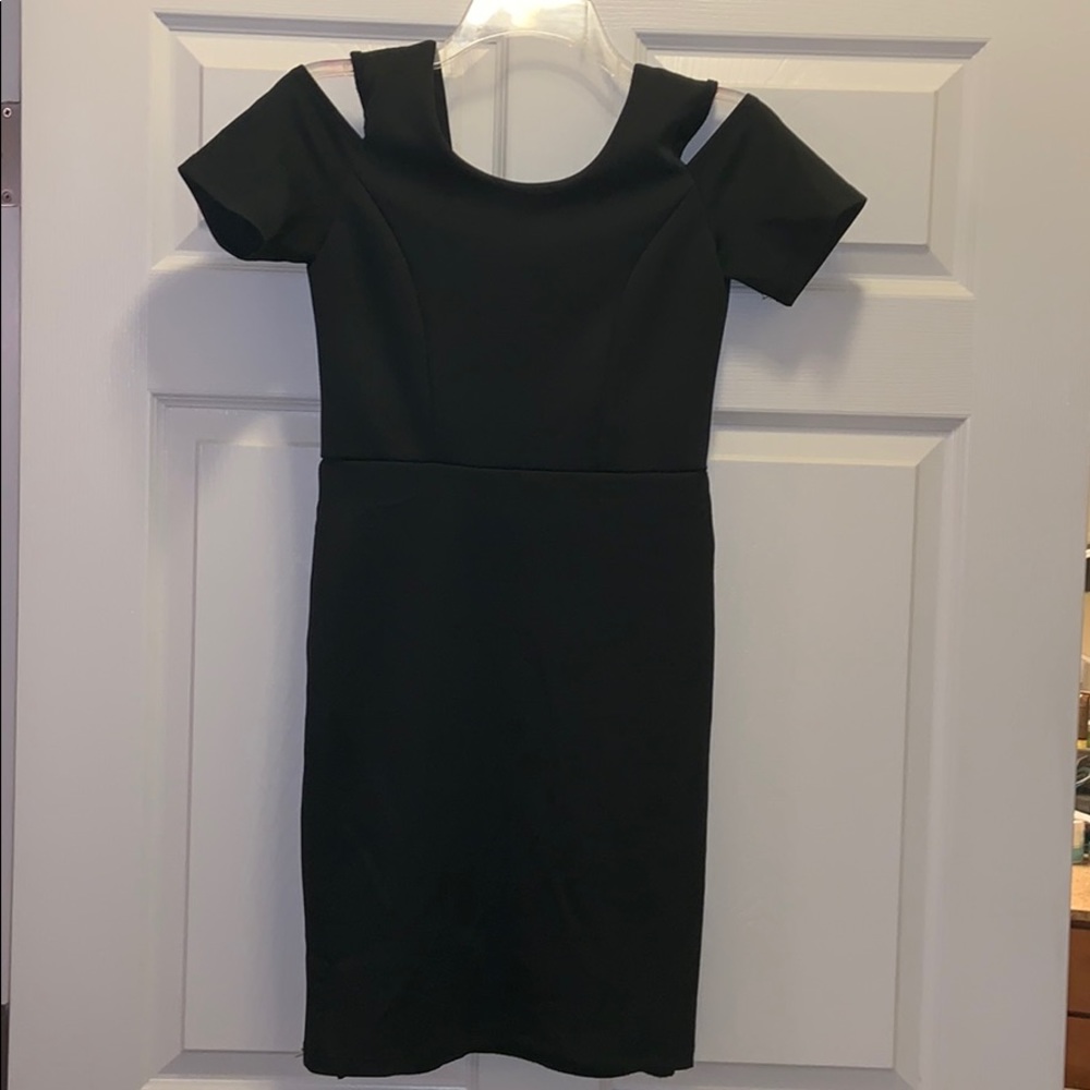 Black cut out shoulder mini dress